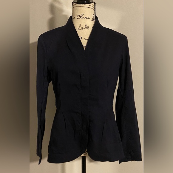 Eileen Fisher Linen Blend High Collar Peplum Jacket/Blazer - Picture 3 of 12